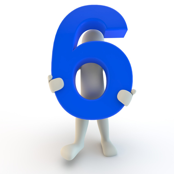 3d menschliche Figur mit blauer Zahl sechs - Foto, Bild