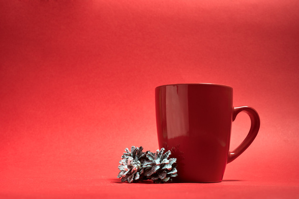 coffee mug on a red background - Photo, Image