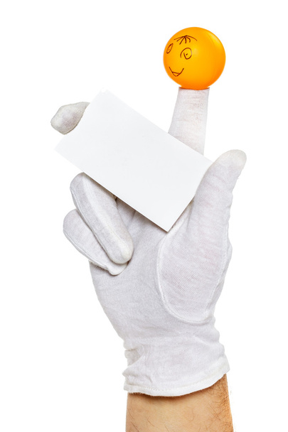 Marionnette à doigts tenant une carte vide
 - Photo, image