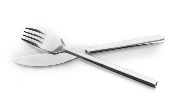 Silver fork and knife isolated on white - Foto, imagen