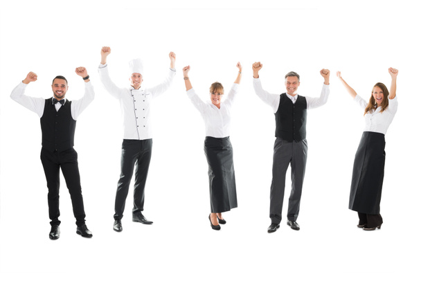 Restaurant Staff Standing With Arms Raised - Photo, Image