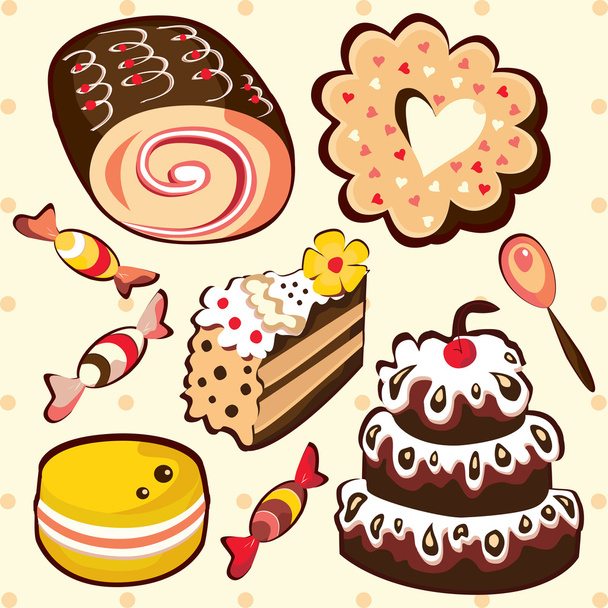 Different colorful sweets. Isolated vector illustration - Vector, Image