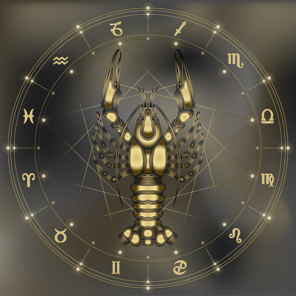 Złoty langusty, znak zodiaku rak znak - Wektor, obraz