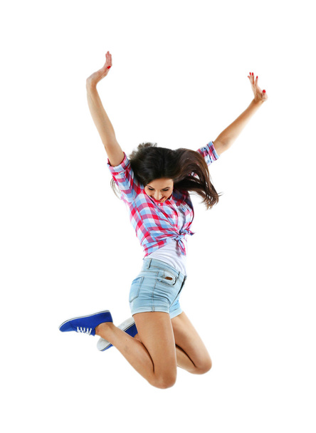 Active girl jumping in joy  - 写真・画像