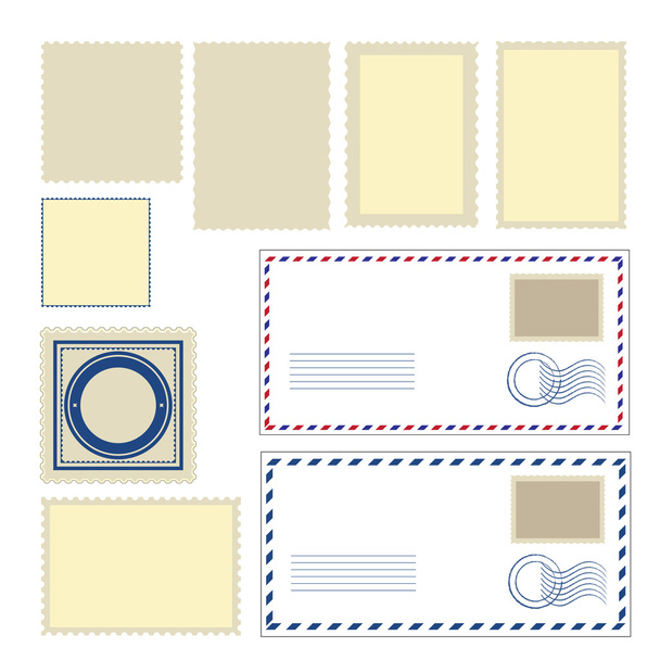 Envelope and different shapes of stamps - Vektor, obrázek
