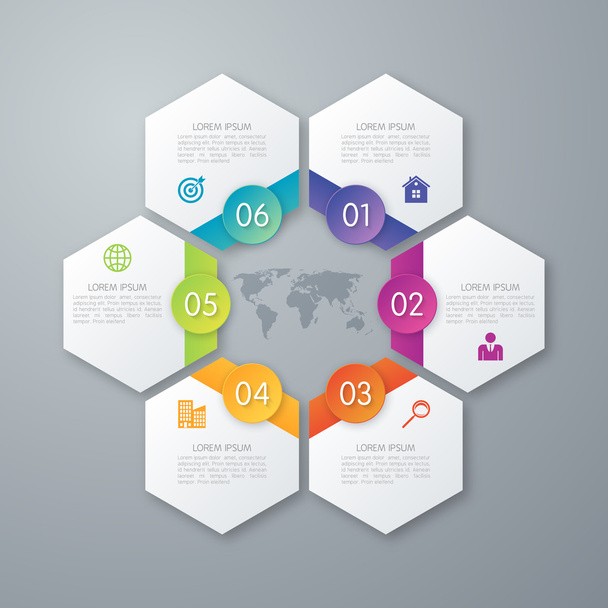 Stock options infographics six hexagons - Vettoriali, immagini