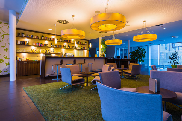 hotel bar lounge with big lights an illumination in 50s style - Zdjęcie, obraz