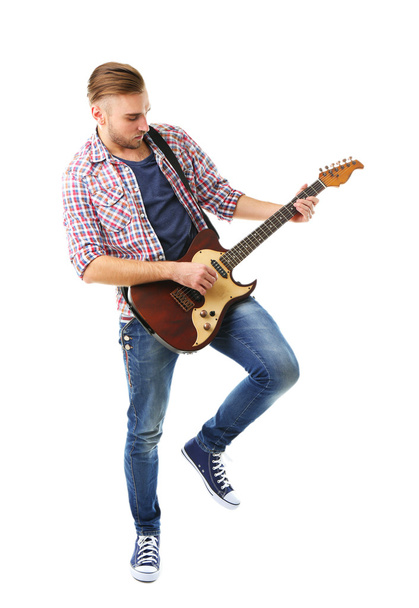 Young musician with guitar - Fotoğraf, Görsel