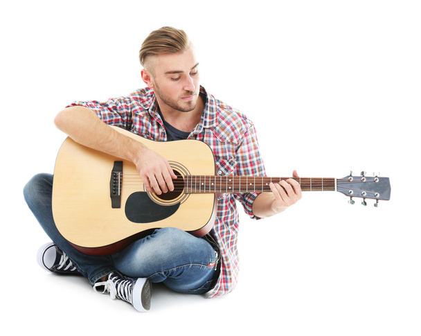 Young musician with guitar - Zdjęcie, obraz