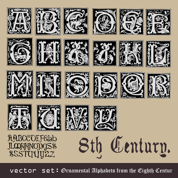 Vektor-Set: ornamentale Alphabete aus dem achten Jahrhundert - Vektor, Bild