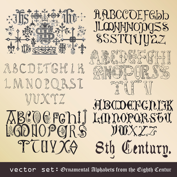 vektör kümesi: sekizinci yüzyıl dekoratif harfler - Vektör, Görsel