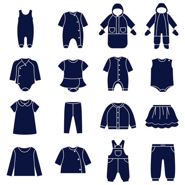 Иконописный набор видов одежды для младенцев
 - Вектор,изображение