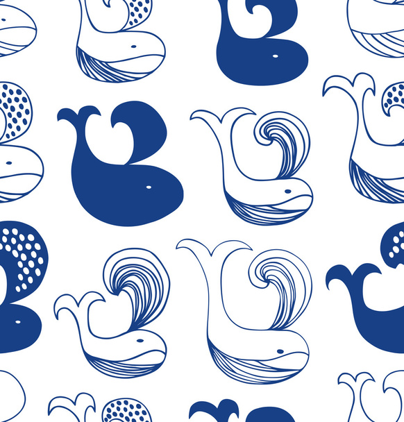 seamless pattern with whales silhouettes - Vektori, kuva