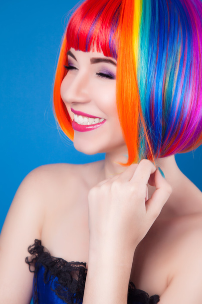 Woman in colorful wig - Valokuva, kuva