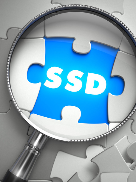 SSD - Missing Puzzle Piece through Magnifier. - Foto, afbeelding