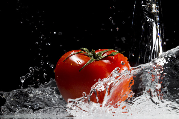 Red Tomato in spray of water. - Photo, image