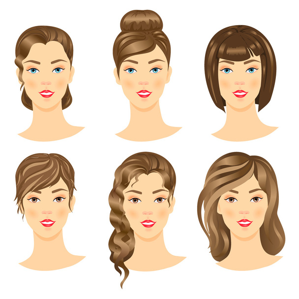 Set of  girls with different hairstyles. - Вектор,изображение