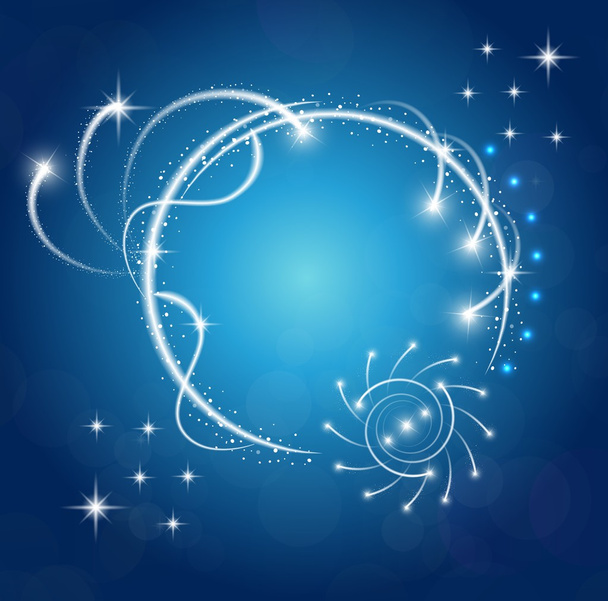 星の輝く青い背景のラウンド フレーム - ベクター画像