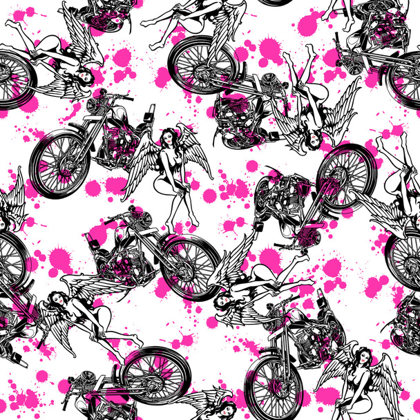 pattern in motorcycle and women - Vektor, Bild
