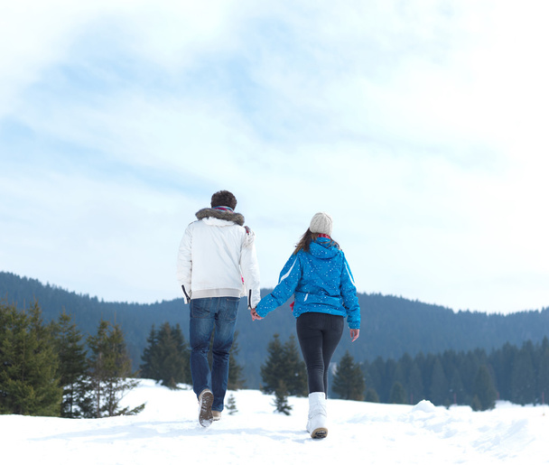 romantic young couple on winter vacation - 写真・画像
