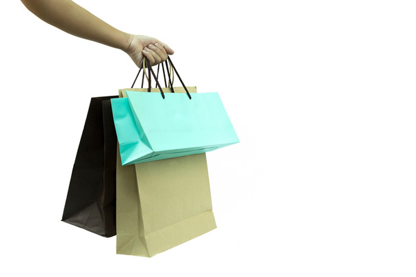 Hand hold a shopping paper bags isolated - Photo, Image