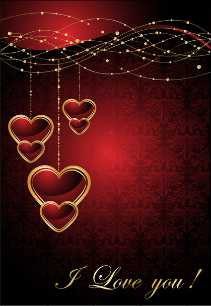 Цветочные валентинки с красным сердцем
 - Вектор,изображение
