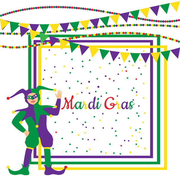 Cadre de fête Mardi Gras avec arlequin
 - Vecteur, image