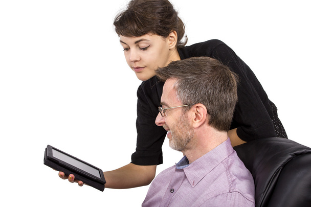 female giving father tablet - Foto, Imagem