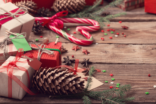 Christmas decoration on wooden background - Фото, зображення