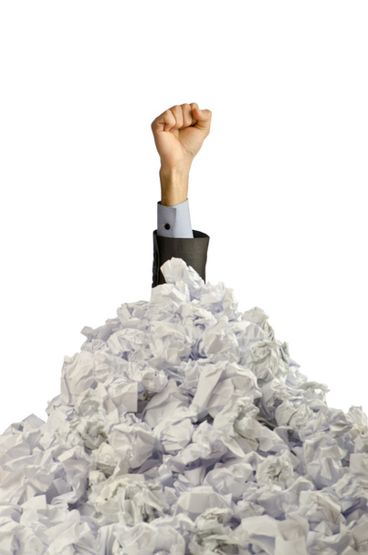 Man with lots of crumpled paper - Foto, Bild