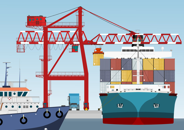Nave container in porto - Vettoriali, immagini