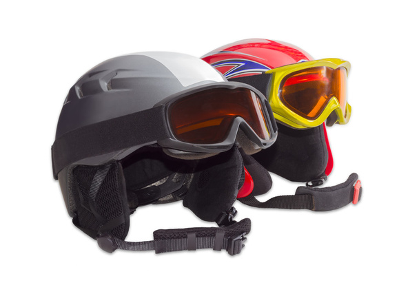 Dva lyžařské ochranné přilby a lyžařské brýle - Fotografie, Obrázek