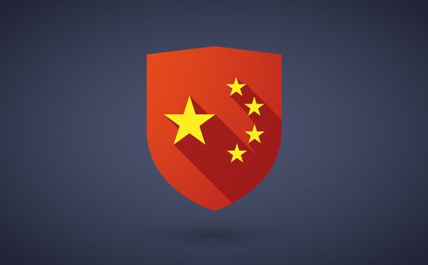 Icono de escudo de sombra largo con el símbolo de la bandera de china de cinco estrellas
 - Vector, Imagen