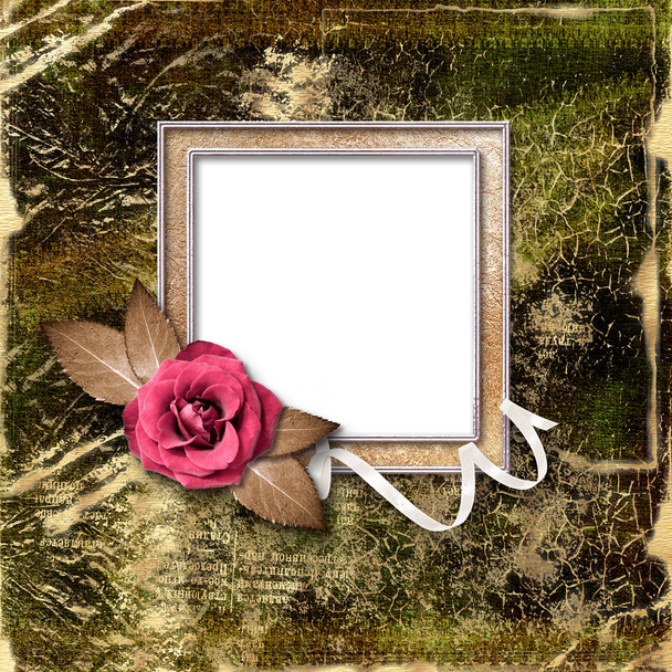 Vintage gold frame with a rose. Framework for a photo or congrat - 写真・画像