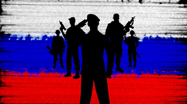 Російські солдати на фоні прапора - Фото, зображення