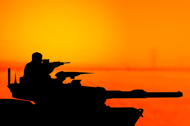 Hadsereg tartály silhouette koncepció - Fotó, kép