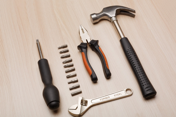 Work tools on the wooden background - Photo, Image