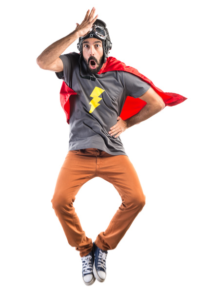 驚きのジェスチャを行うスーパー ヒーロー - 写真・画像