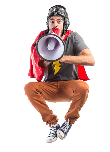 Super-herói gritando por megafone
 - Foto, Imagem