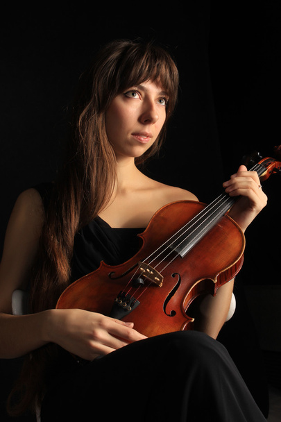 portrait of the nice  girl with a violin - Φωτογραφία, εικόνα