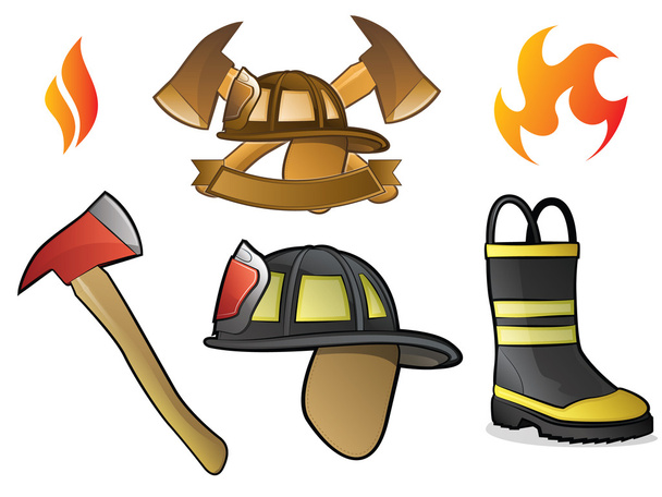 brandweerman en brandweerman pictogrammen en symbolen - Vector, afbeelding