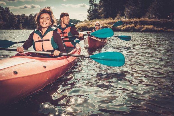 Group of happy people on a kayaks - Photo, Image
