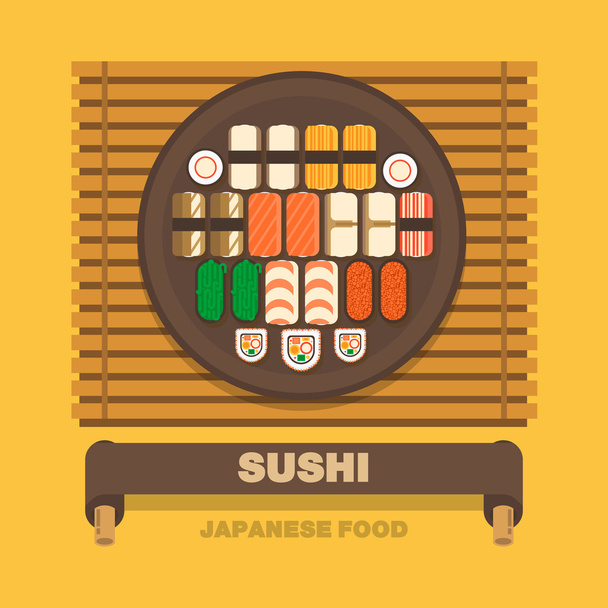 Piatti nazionali del Giappone, Roll Sushi - Design piatto vettoriale
 - Vettoriali, immagini