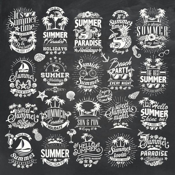 Hand drawn Summer calligraphic designs on chalkboard - Vector, Image