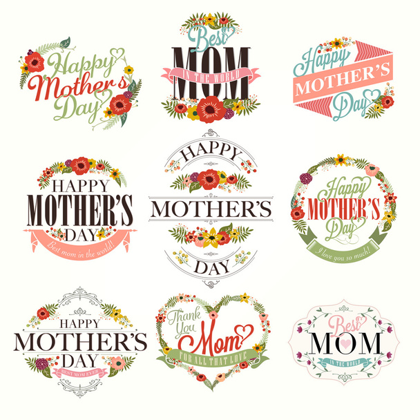 Un conjunto de elementos de diseño de saludo lindo para el día de la madre
 - Vector, Imagen