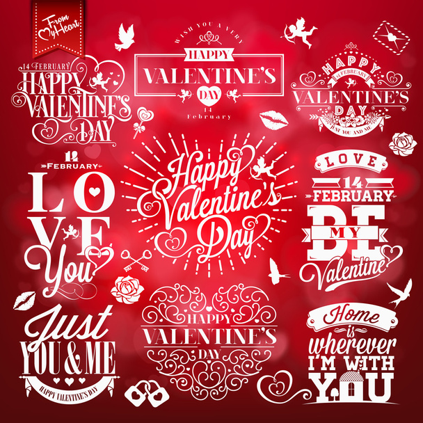 Boldog Valentin-napot kézi készlet betűkkel - Vektor, kép