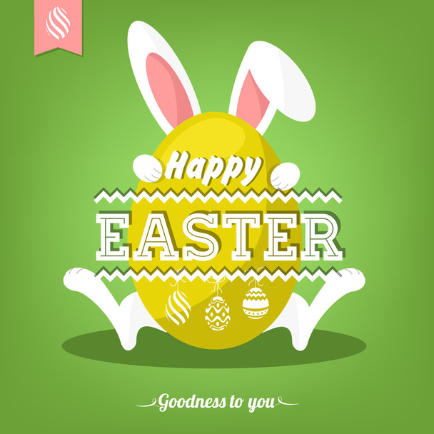 Happy Easter Typographical Background With Bunny - Вектор,изображение