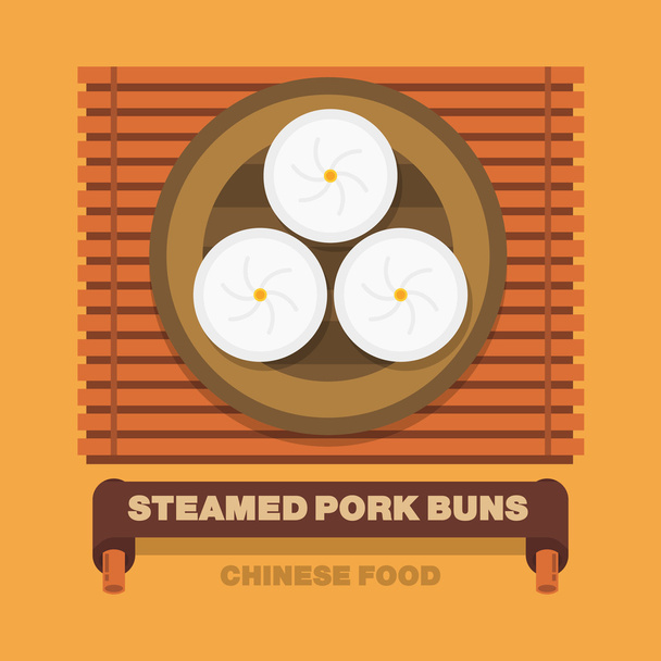 Çin'in ulusal yemekler, Steamed domuz buns - vektör düz tasarımı - Vektör, Görsel
