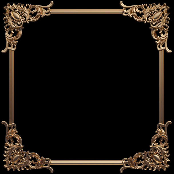 Gold frame. Isolated over black background - Foto, Imagem