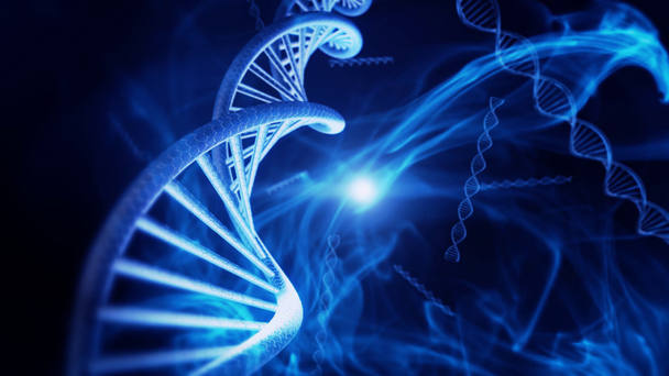 Fil d'ADN bleu filant au ralenti avec un gros plan extrême - Animation 3D
 - Séquence, vidéo